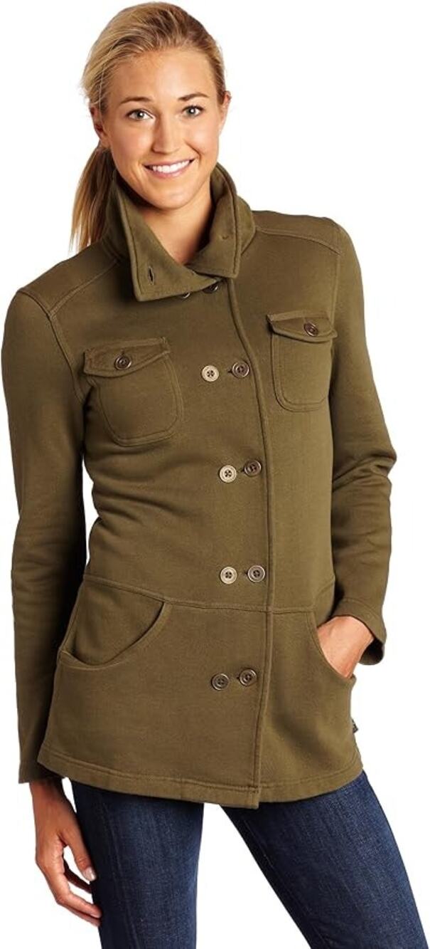 Prana Tori Double Breasted Fleece Military Utility Jacket Olive Green Medium
